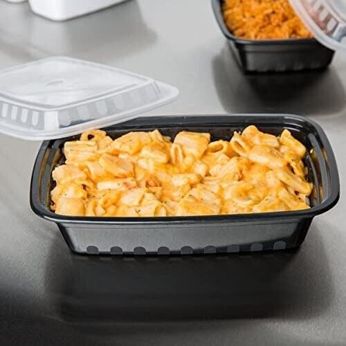 38 oz Plastic Meal Prep Food Black Containers With Lids Microwavable BPA FREE