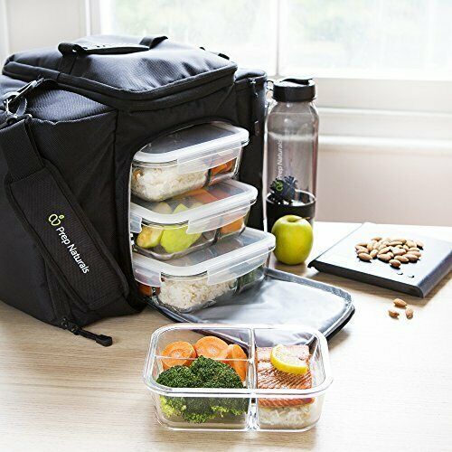 Glass Meal Prep Container w/lid 3 Compartment 5 Pack Food Prep Glass Storage