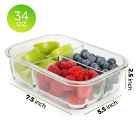 Glass Meal Prep Container w/lid 3 Compartment 5 Pack Food Prep Glass Storage